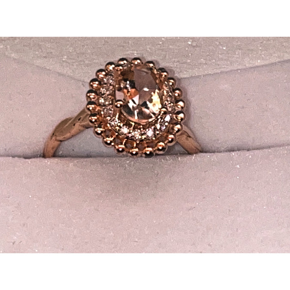 1.50 CT Oval Lab Created Morganite Diamond Halo Engagement Ring Rose Gold Plated - Picture 11 of 12